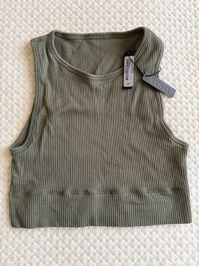 SKIMS Ribbed Cropped Tank - Olive Green